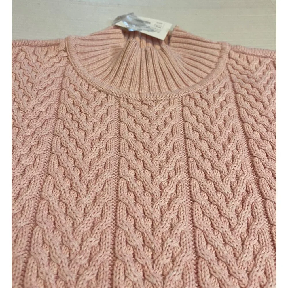 NWT Croft & Barrow Womens Pink Cable Knit Sweater  L Cotton preppy long sleeve